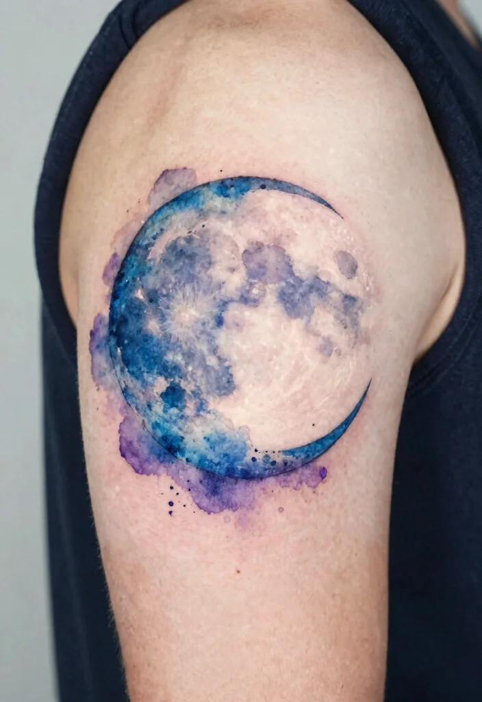 17 Moon Tattoo Men Ideas: Minimal, Mystical, and Bold - 12. Watercolor Moon 1