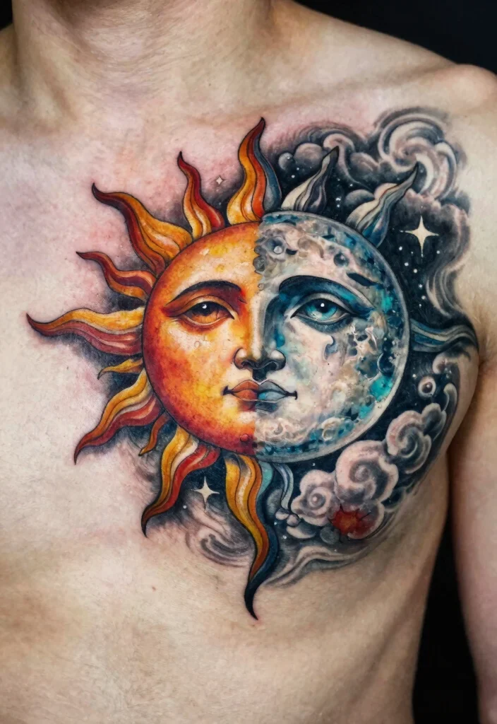 17 Moon Tattoo Men Ideas: Minimal, Mystical, and Bold - 13. Moon and Sun Combination 1