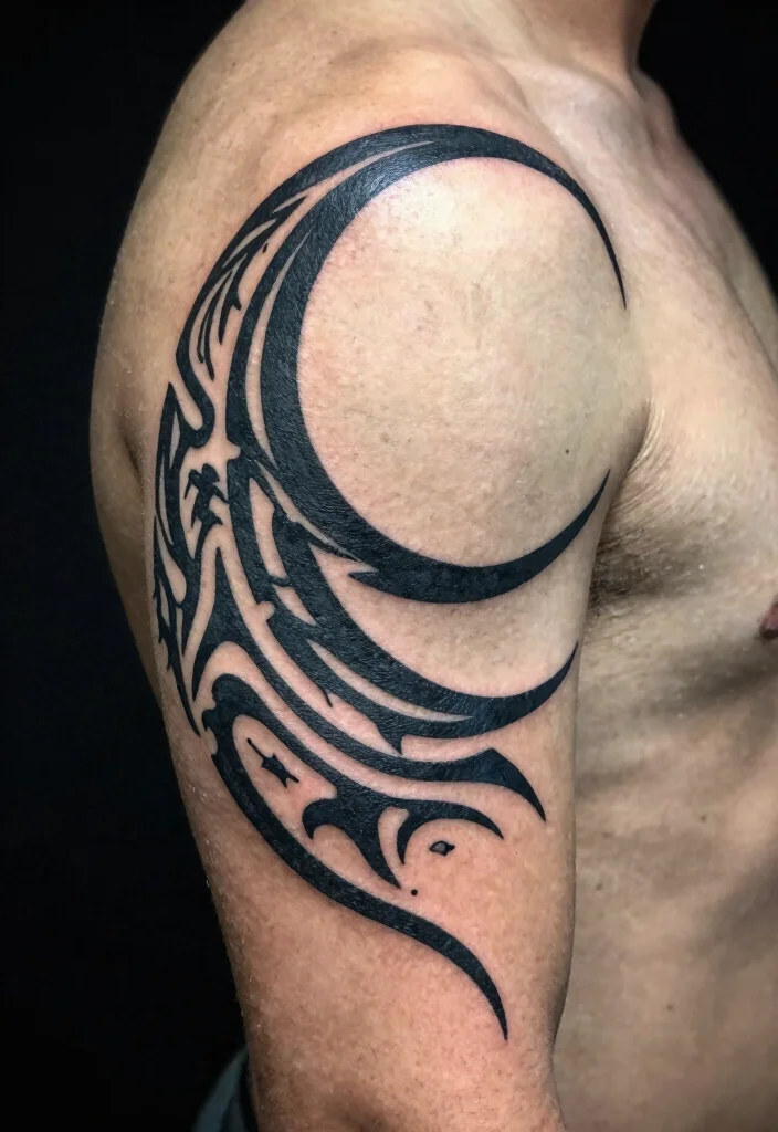 17 Moon Tattoo Men Ideas: Minimal, Mystical, and Bold - 14. Tribal Moon 1
