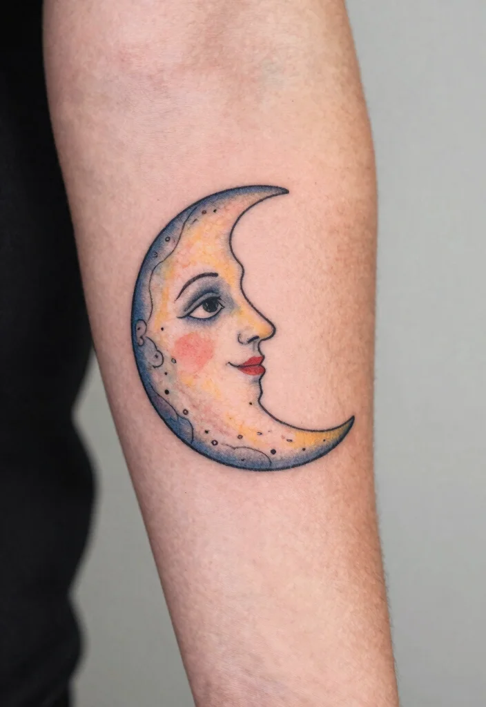 17 Moon Tattoo Men Ideas: Minimal, Mystical, and Bold - 15. Sweet Moon with a Face 1