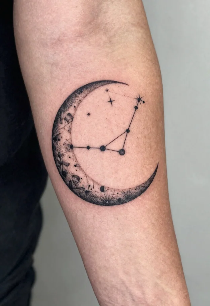 17 Moon Tattoo Men Ideas: Minimal, Mystical, and Bold - 17. Constellation Moon 1
