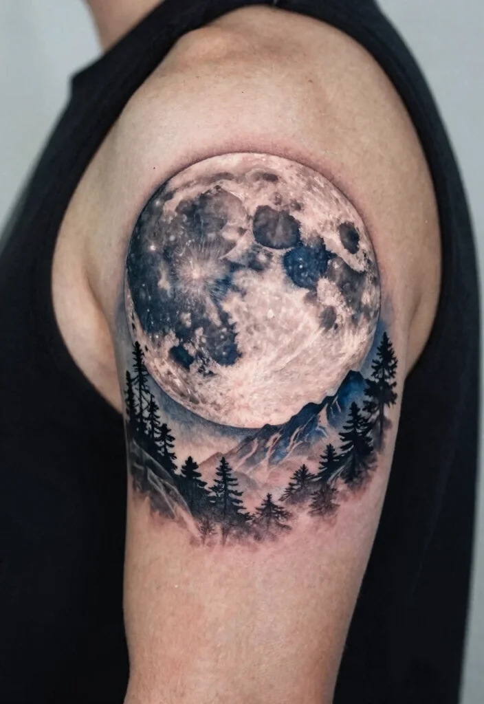 17 Moon Tattoo Men Ideas: Minimal, Mystical, and Bold - 2. Full Moon with Nature Elements 1