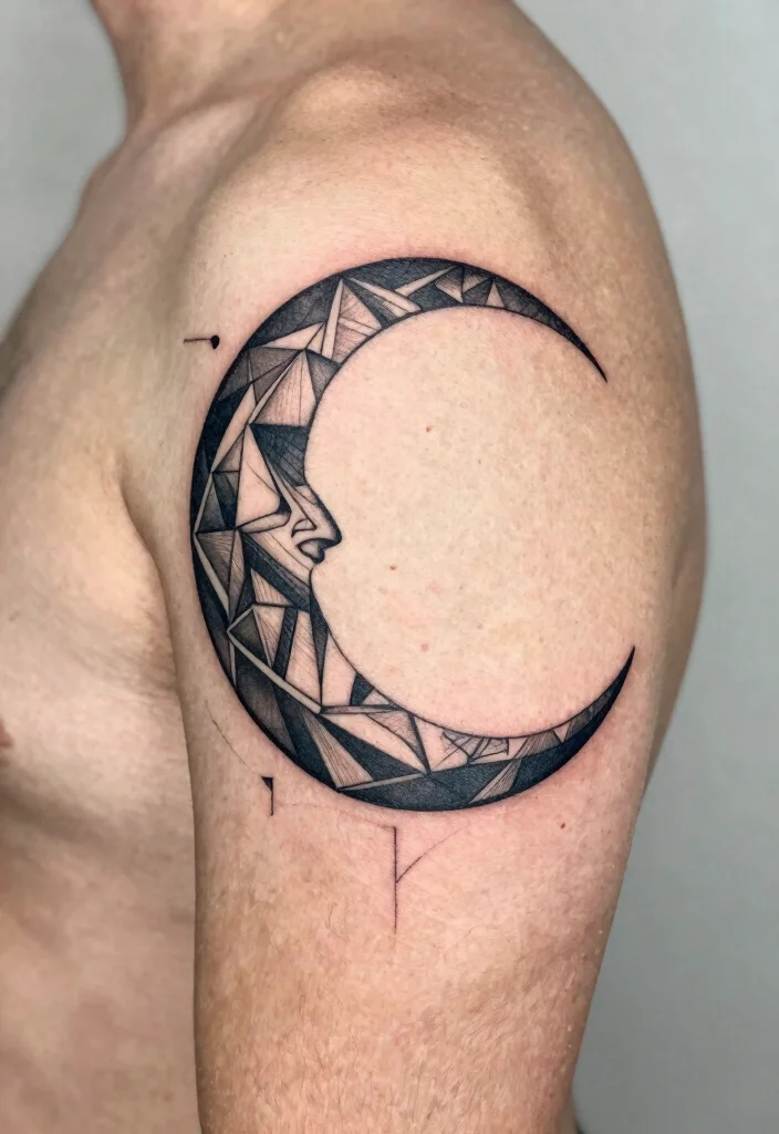 17 Moon Tattoo Men Ideas: Minimal, Mystical, and Bold - 7. Geometric Moon 1