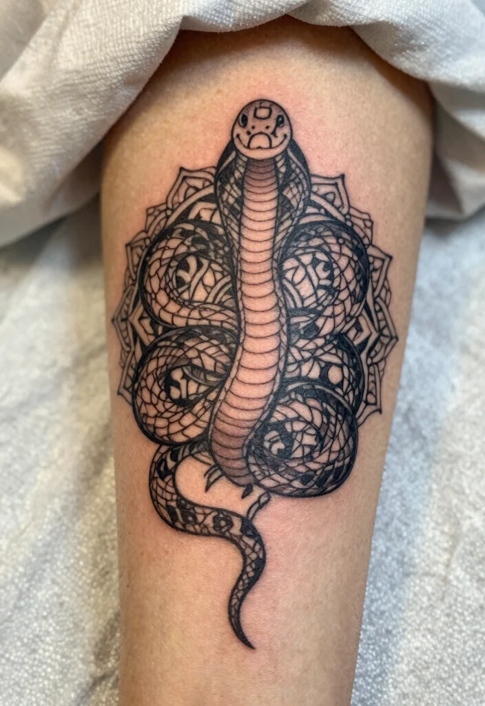 17 Snake Tattoo Stencil Ideas: Clean, Sharp, and Customizable - 10. Spiritual Snake Design 1