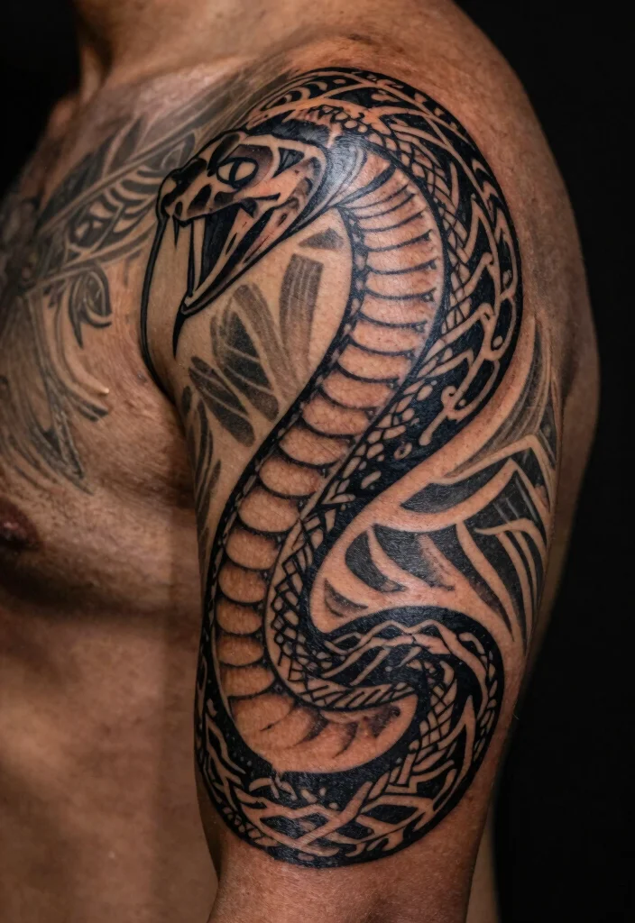 17 Snake Tattoo Stencil Ideas: Clean, Sharp, and Customizable - 15. Tribal Snake Design 1