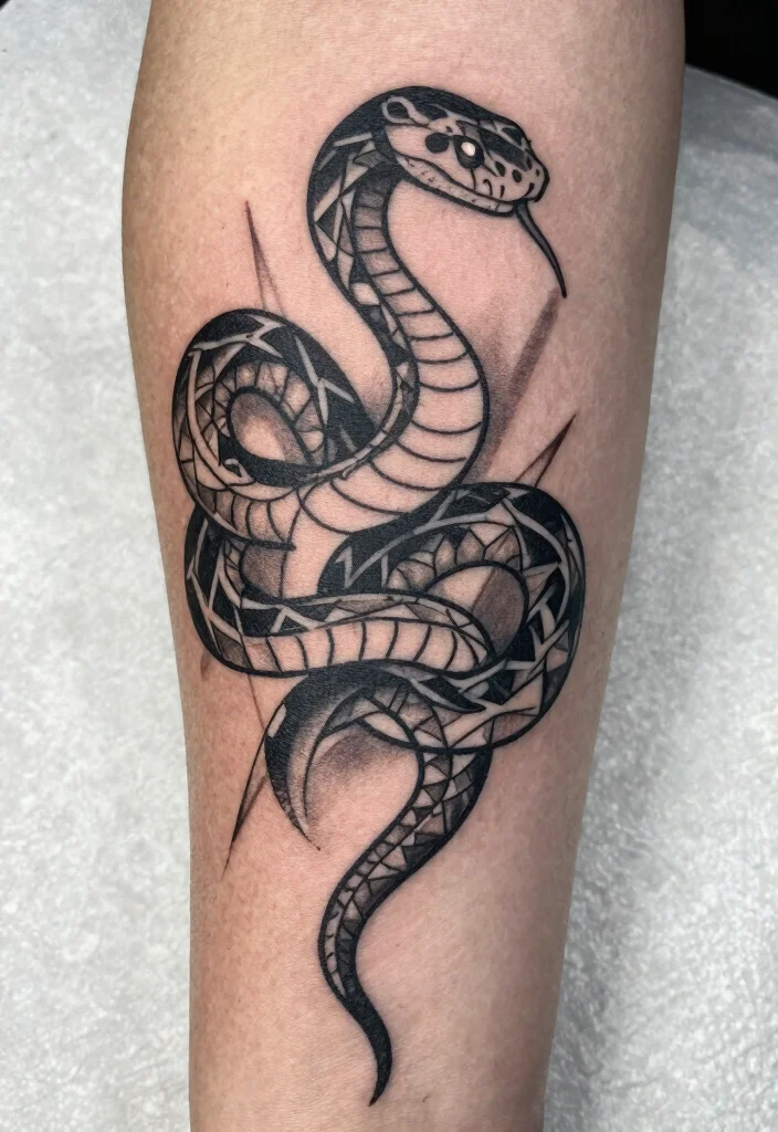 17 Snake Tattoo Stencil Ideas: Clean, Sharp, and Customizable - 2. Geometric Snake Design 1