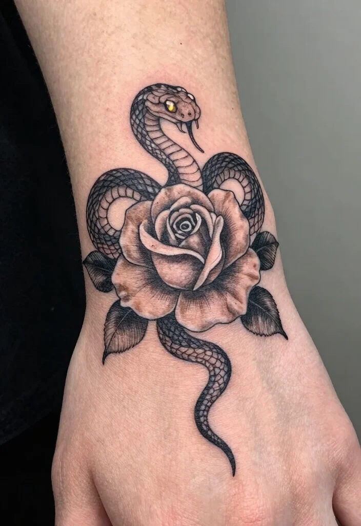 17 Snake and Rose Tattoo Ideas: Power, Passion, and Contrast - 14. Hidden Meanings 1