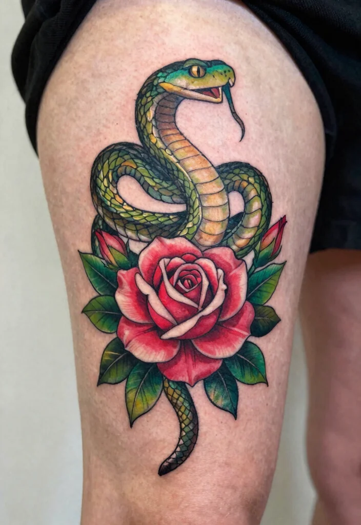 17 Snake and Rose Tattoo Ideas: Power, Passion, and Contrast - 15. Seasonal Inspirations 1