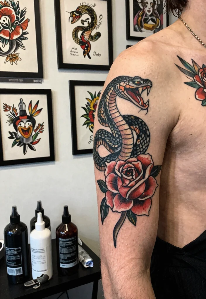17 Snake and Rose Tattoo Ideas: Power, Passion, and Contrast - 17. Finding the Right Artist 1