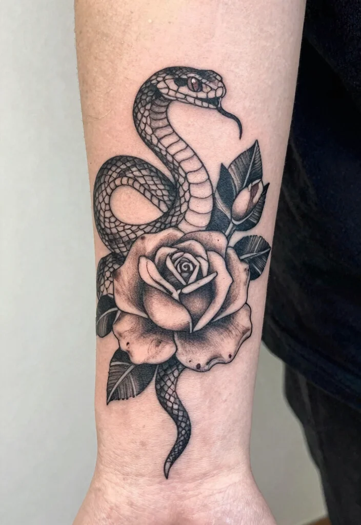 17 Snake and Rose Tattoo Ideas: Power, Passion, and Contrast - 8. Symbolism and Meaning 1