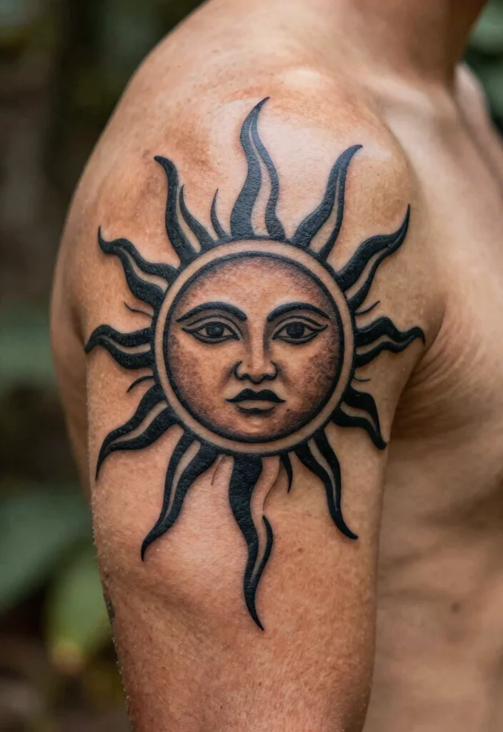 17 Unique Sun Tattoo Ideas: Radiant, Symbolic, and Creative - 1. Tribal Sun Tattoo 1