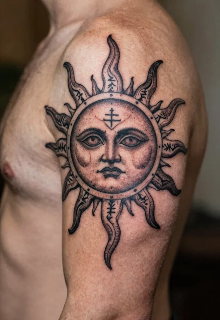 17 Unique Sun Tattoo Ideas: Radiant, Symbolic, and Creative - 10. Norse Mythology Sun Tattoo 1
