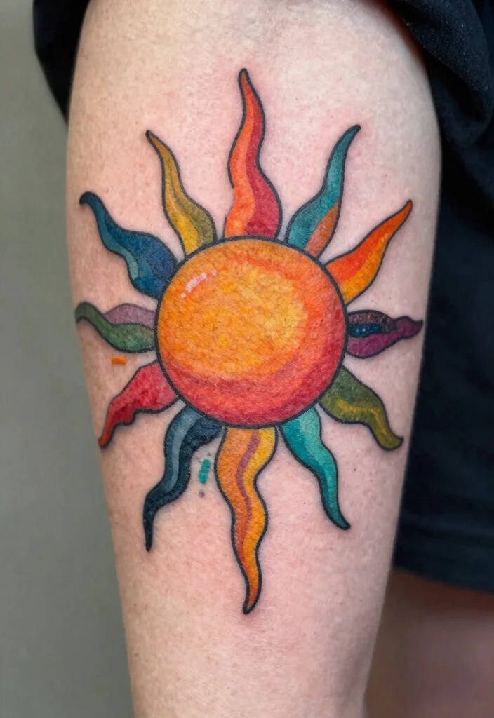 17 Unique Sun Tattoo Ideas: Radiant, Symbolic, and Creative - 11. Abstract Sun Tattoo 1