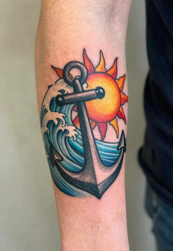 17 Unique Sun Tattoo Ideas: Radiant, Symbolic, and Creative - 13. Nautical Sun Tattoo 1