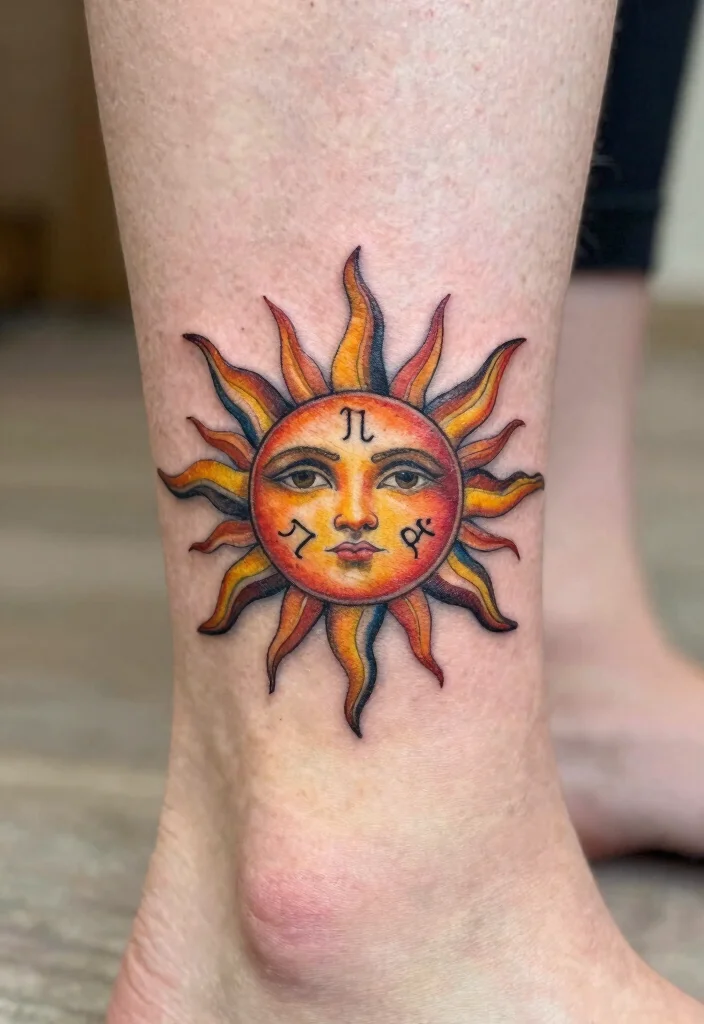 17 Unique Sun Tattoo Ideas: Radiant, Symbolic, and Creative - 16. Horoscope Sun Tattoo 1