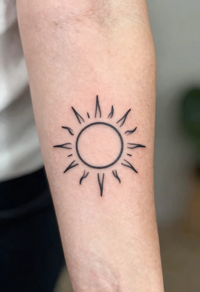 17 Unique Sun Tattoo Ideas: Radiant, Symbolic, and Creative - 4. Minimalist Sun Tattoo 1