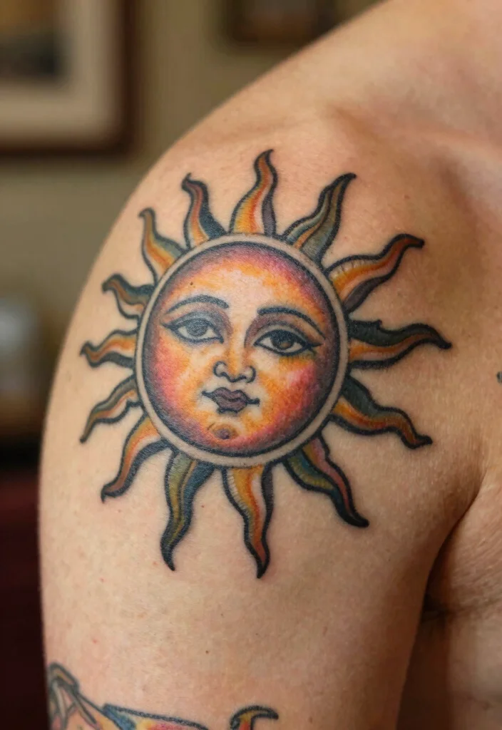 17 Unique Sun Tattoo Ideas: Radiant, Symbolic, and Creative - 6. Vintage Sun Tattoo 1