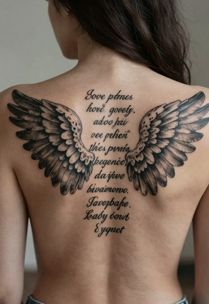 18 Angel Wings Tattoo on Back Ideas Bold Symmetrical and Iconic - 15. Personal Quotes with Wings 1