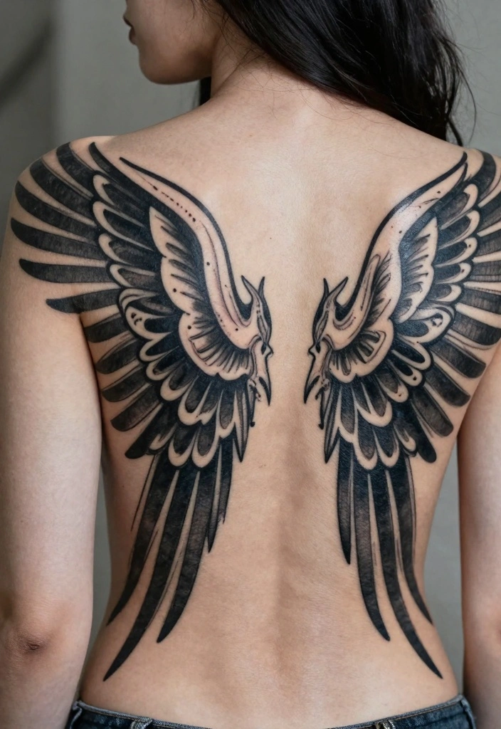 18 Angel Wings Tattoo on Back Ideas Bold Symmetrical and Iconic - 16. Artistic Tribal Wings 1