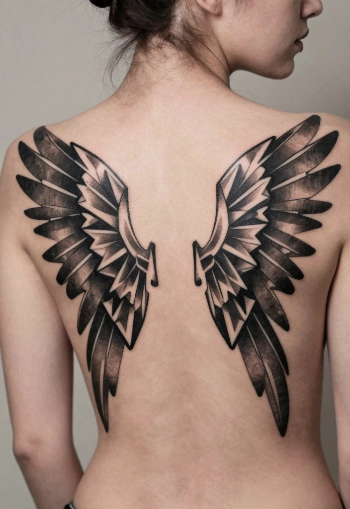 18 Angel Wings Tattoo on Back Ideas Bold Symmetrical and Iconic - 6. Geometric Wings 1