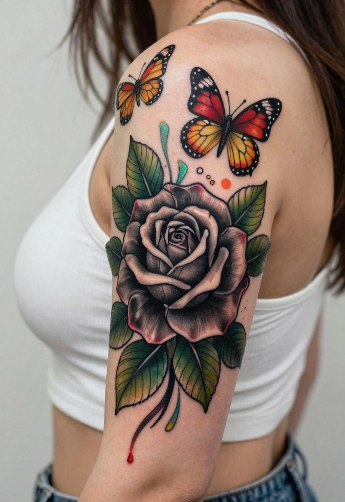 18 Black Rose Tattoo Coverup Ideas: Dark, Elegant, and Clever - 10. Nature’s Embrace 1