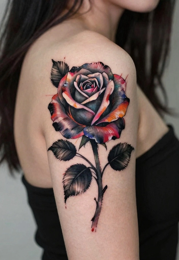 18 Black Rose Tattoo Coverup Ideas: Dark, Elegant, and Clever - 15. Artistic Brush Strokes 1