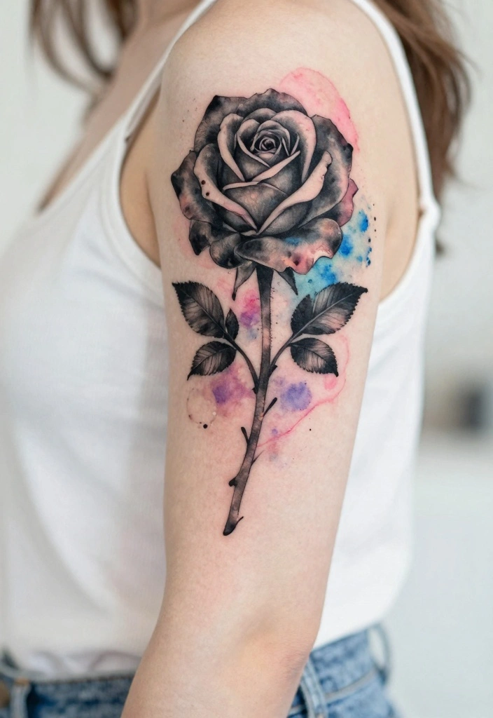 18 Black Rose Tattoo Coverup Ideas: Dark, Elegant, and Clever - 5. Whimsical Watercolor 1