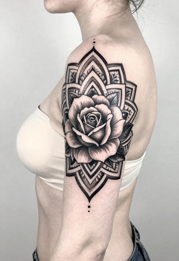 18 Black Rose Tattoo Coverup Ideas: Dark, Elegant, and Clever - 6. Intricate Mandala Patterns 1