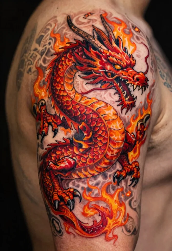 18 Dragon Back Tattoo Ideas: Epic, Powerful Statement Ink - 1. Fierce Fire Dragon 1