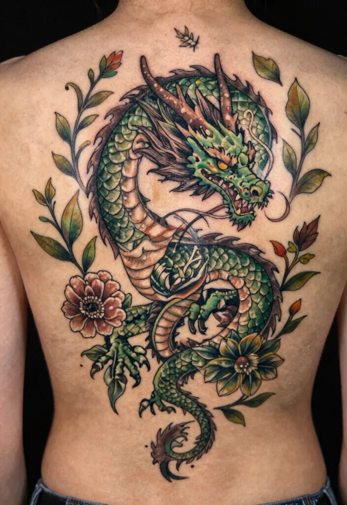 18 Dragon Back Tattoo Ideas: Epic, Powerful Statement Ink - 13. Dragon Embraced by Nature 1