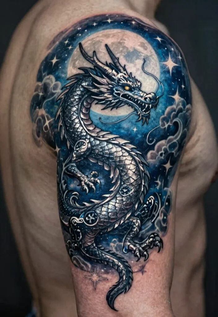 18 Dragon Back Tattoo Ideas: Epic, Powerful Statement Ink - 18. Dragon Under the Moonlight 1