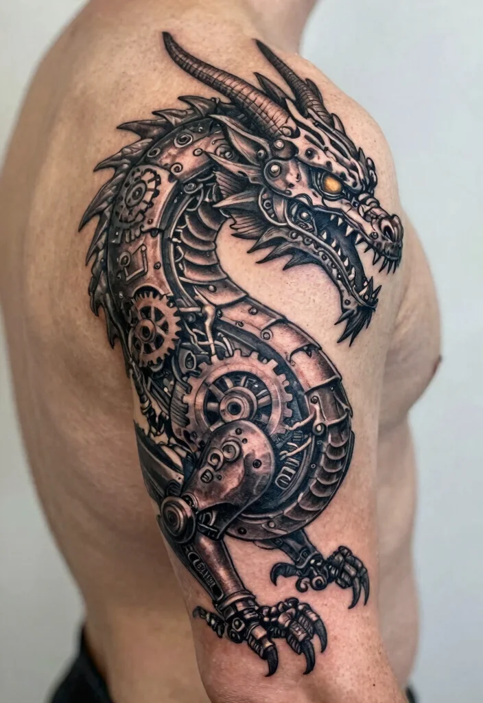 18 Dragon Back Tattoo Ideas: Epic, Powerful Statement Ink - 8. Mechanical Dragon 1