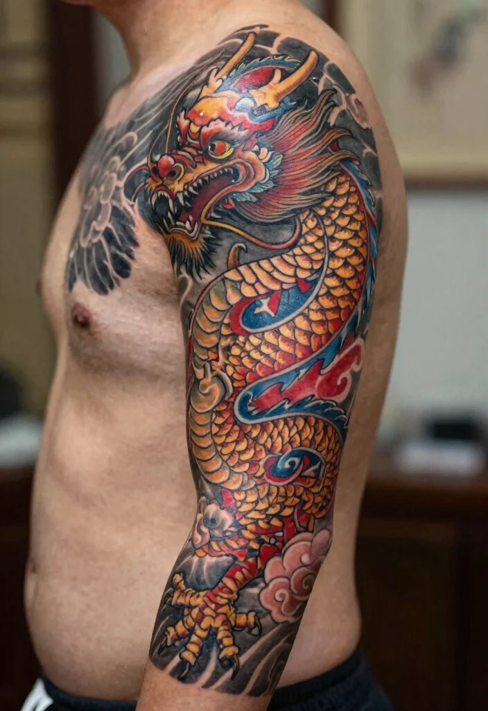 18 Dragon Tattoo Men Ideas Strong Bold and Masculine - 1. The Classic Asian Dragon Sleeve 1