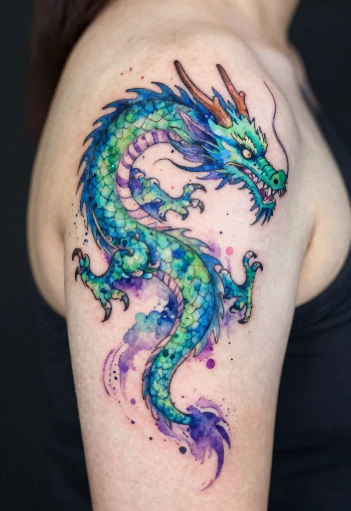 18 Dragon Tattoo Men Ideas Strong Bold and Masculine - 12. Watercolor Dragon Tattoos 1