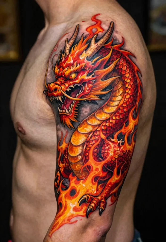 18 Dragon Tattoo Men Ideas Strong Bold and Masculine - 2. The Fierce Fire-Breathing Dragon 1
