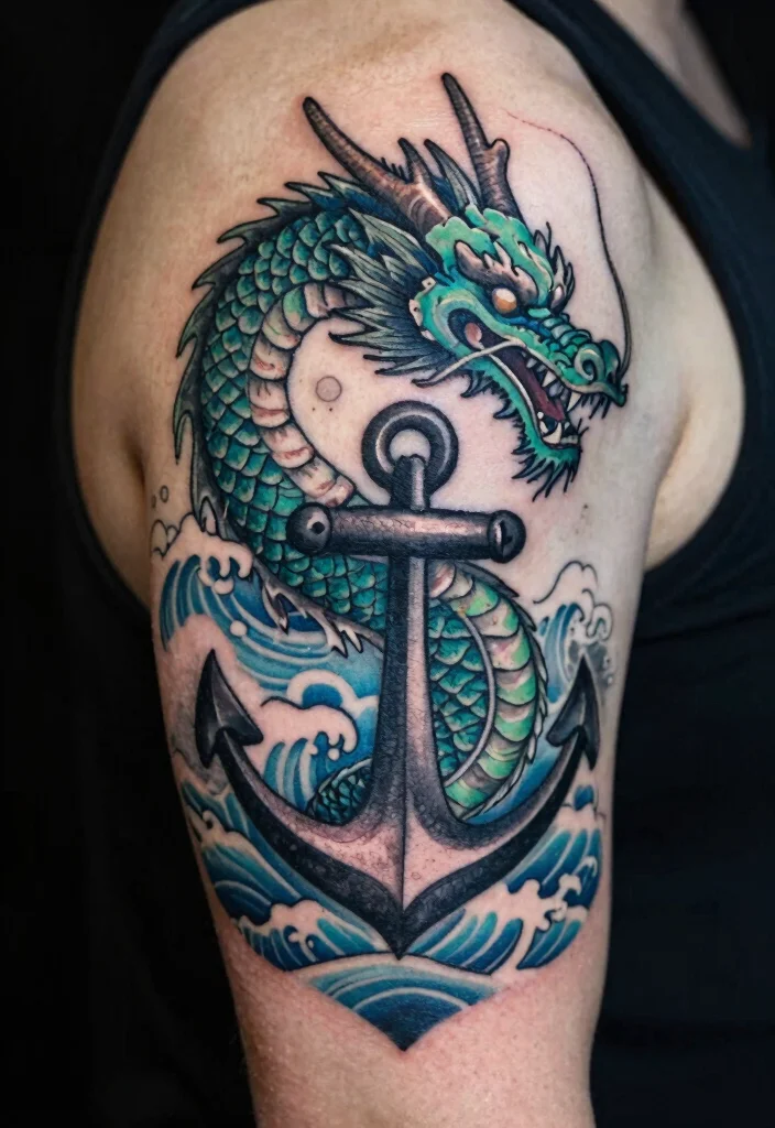 18 Dragon Tattoo Men Ideas Strong Bold and Masculine - 4. Nautical Dragon Tattoos 1