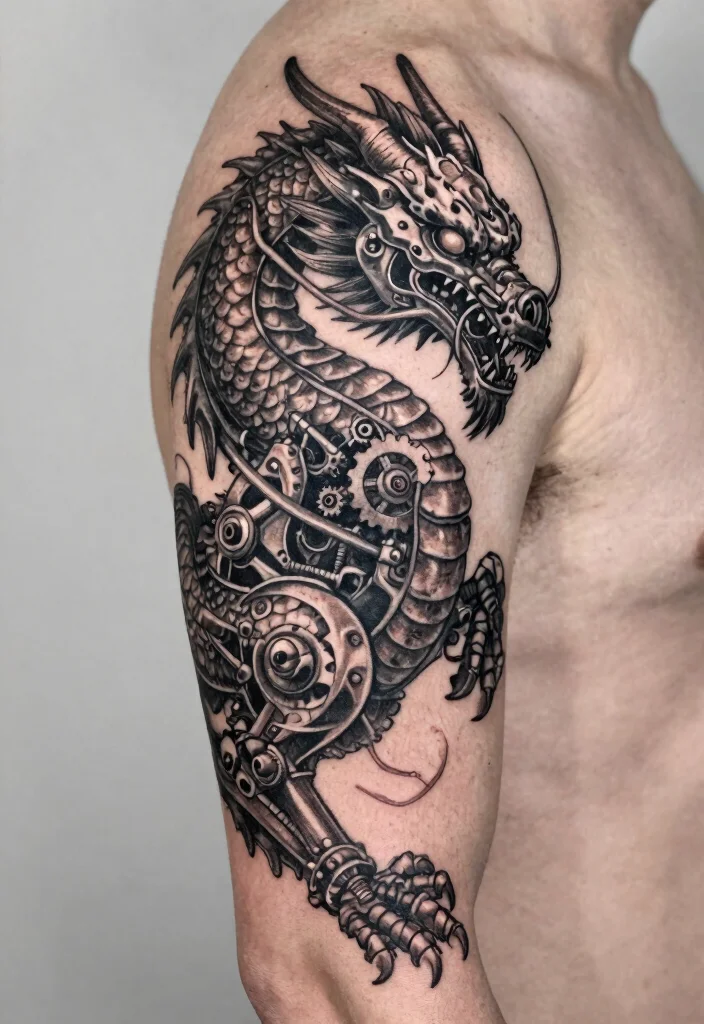 18 Dragon Tattoo Men Ideas Strong Bold and Masculine - 8. Mechanical Dragon Designs 1