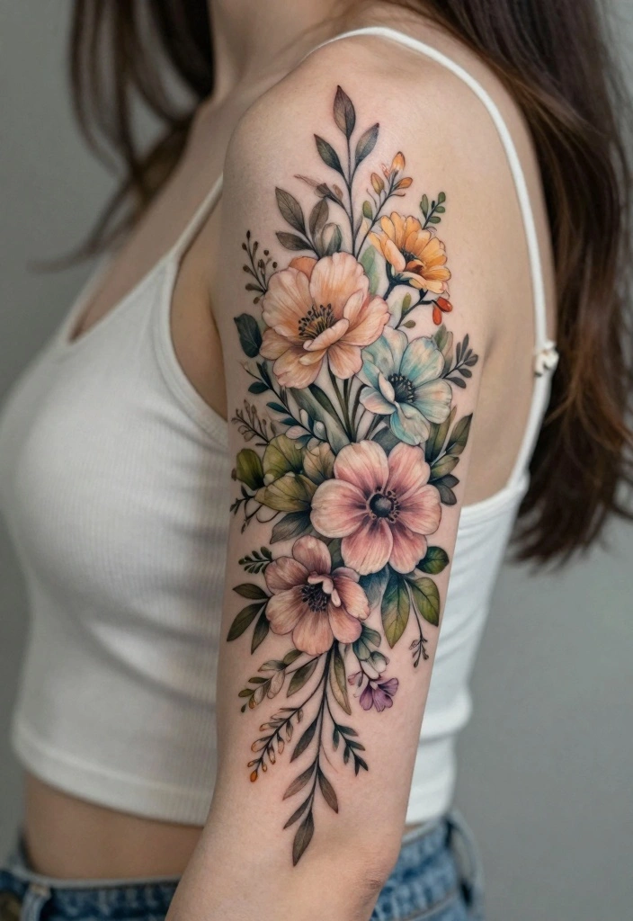 18 Flower Sleeve Tattoo Ideas Flowing Elegant and Detailed - 15. Flowing Floral Armbands 1