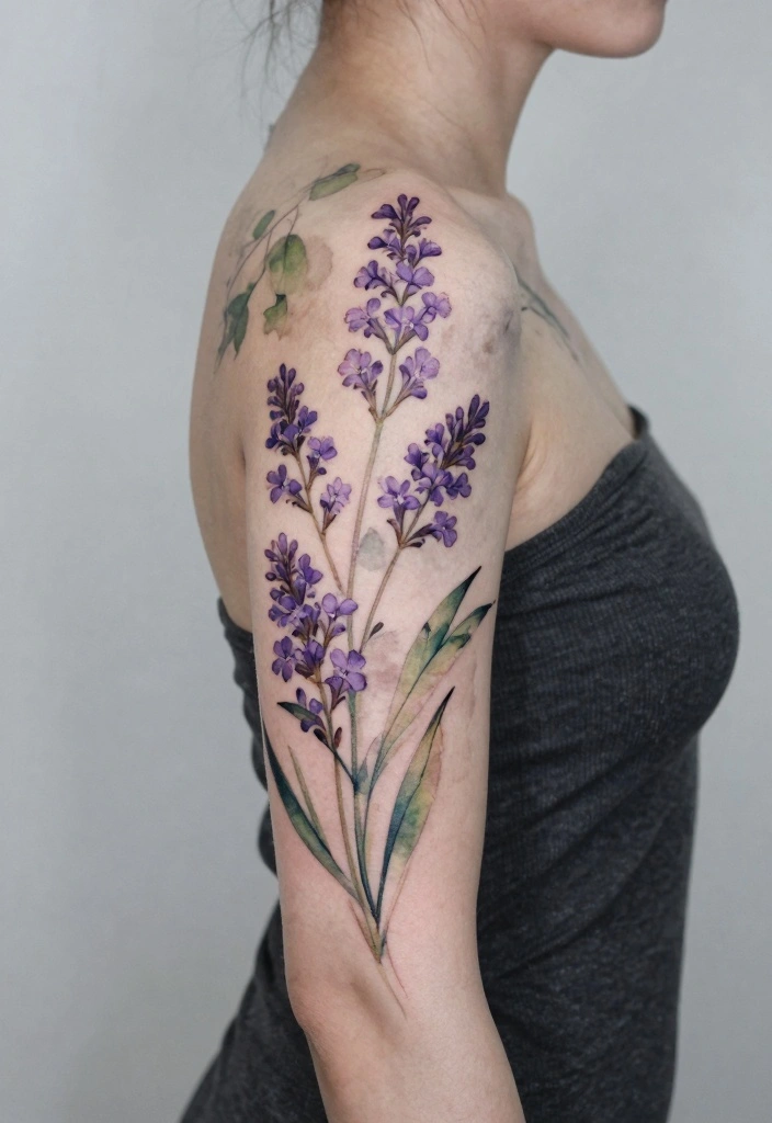 18 Flower Sleeve Tattoo Ideas Flowing Elegant and Detailed - 4. Lush Lavender 1