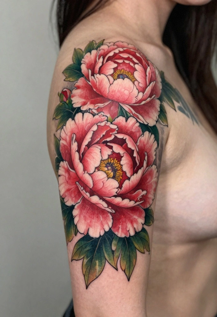 18 Flower Sleeve Tattoo Ideas Flowing Elegant and Detailed - 8. Majestic Peonies 1