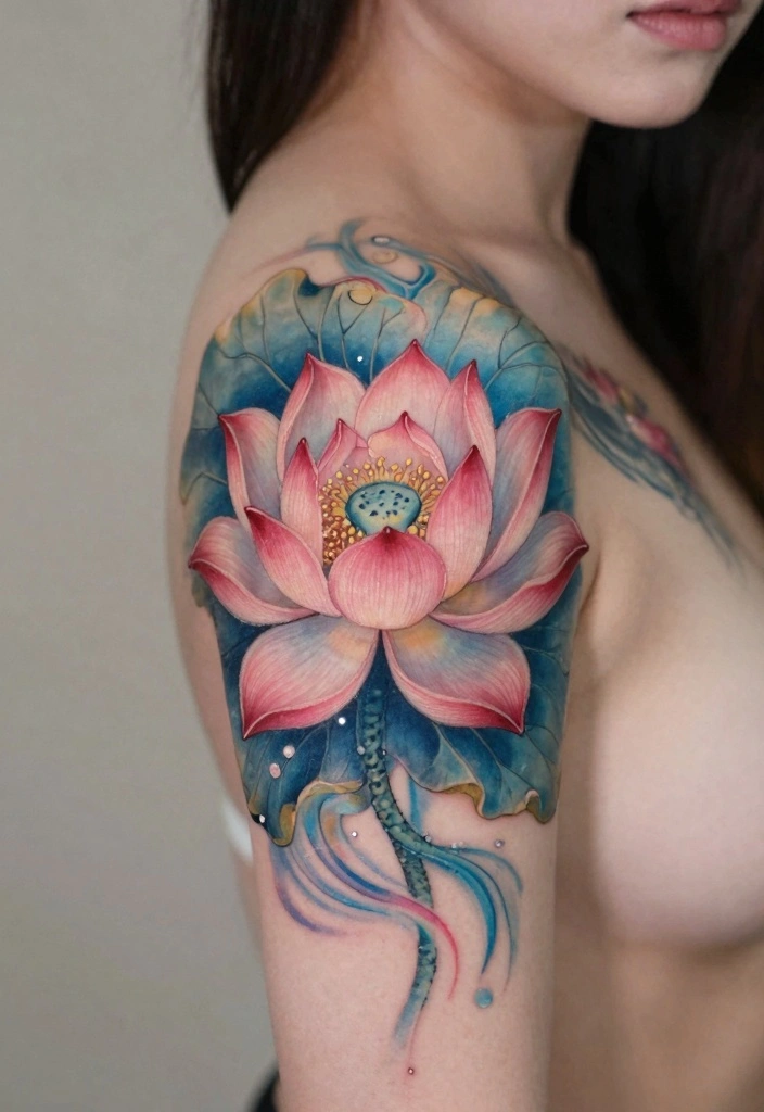 18 Flower Sleeve Tattoo Ideas Flowing Elegant and Detailed - 9. Mystical Lotus Flowers 1