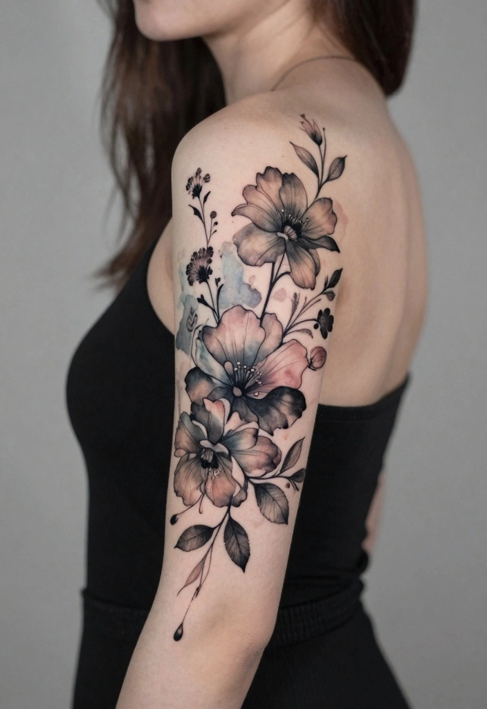 18 Flower Tattoo Sleeve Ideas: Artistic, Cohesive, and Bold - 11. Ethereal Floral Silhouettes 1