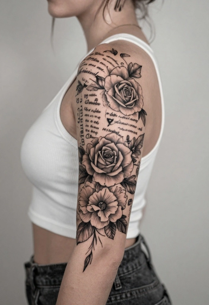 18 Flower Tattoo Sleeve Ideas: Artistic, Cohesive, and Bold - 14. Symbolic Floral Elements 1
