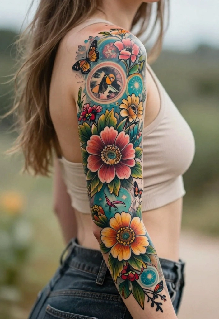 18 Flower Tattoo Sleeve Ideas: Artistic, Cohesive, and Bold - 18. Nature-Inspired Floral Sleeve 1