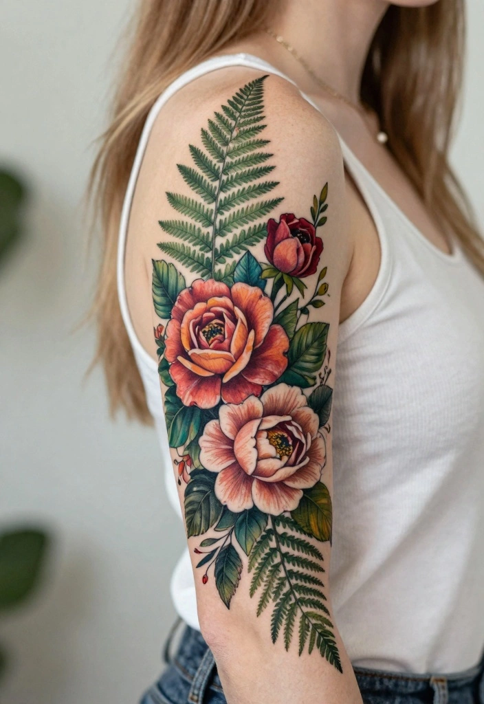 18 Flower Tattoo Sleeve Ideas: Artistic, Cohesive, and Bold - 3. Botanical Wonderland 1
