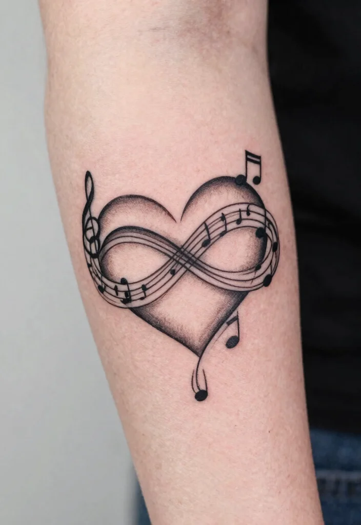 18 Infinity Heart Tattoo Ideas: Eternal Love and Meaning - 11. Infinity Heart with Music Notes 1