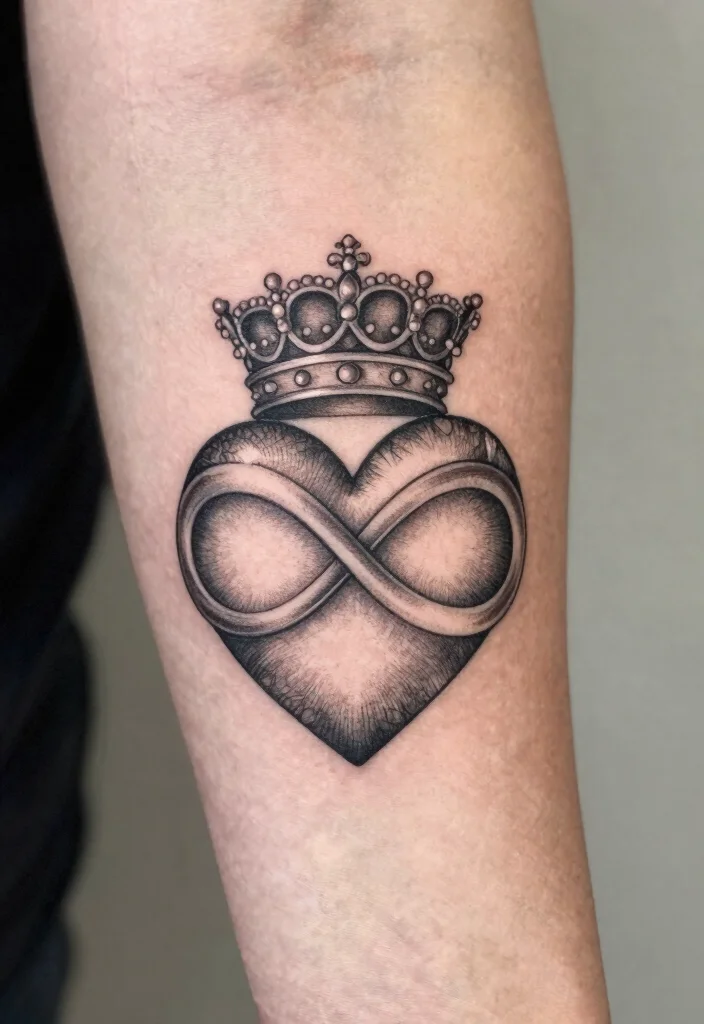 18 Infinity Heart Tattoo Ideas: Eternal Love and Meaning - 17. Infinity Heart with a Crown 1