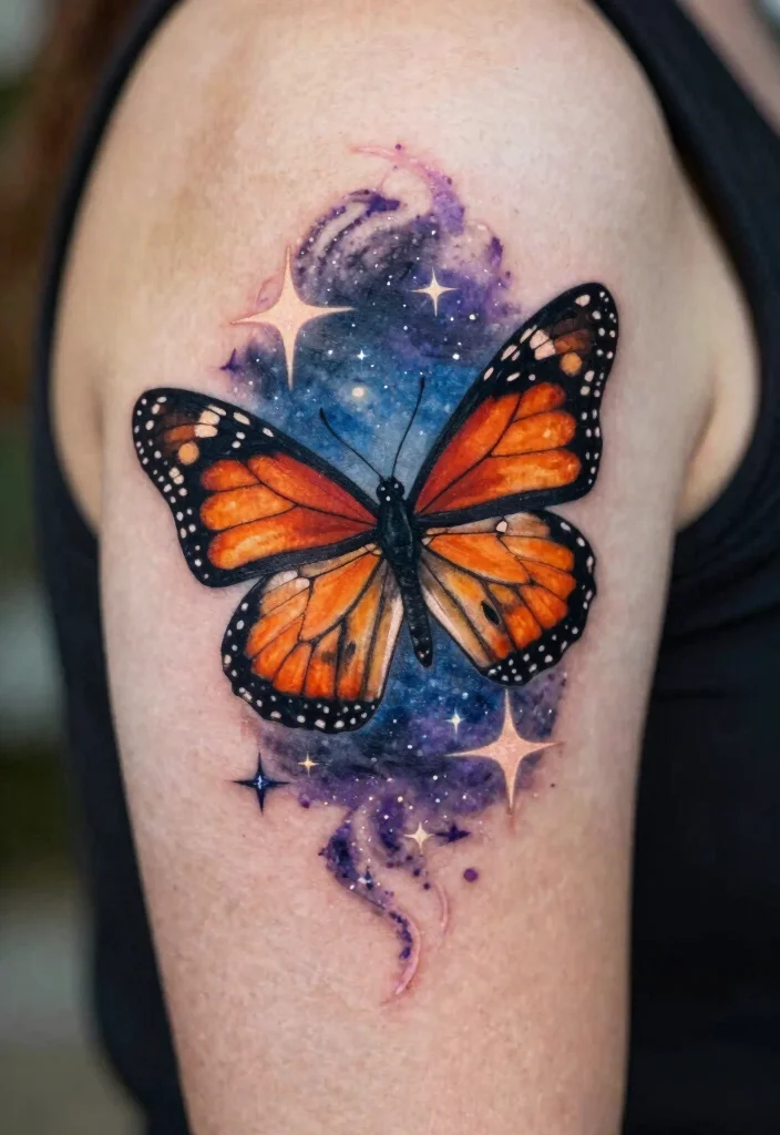 18 Monarch Butterfly Tattoo Ideas: Elegant, Symbolic, and Bold - 10. Monarch Butterfly with Stars 1