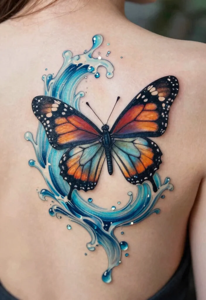 18 Monarch Butterfly Tattoo Ideas: Elegant, Symbolic, and Bold - 14. Monarch Butterfly with Water Elements 1