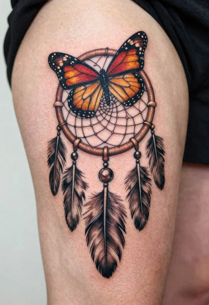 18 Monarch Butterfly Tattoo Ideas: Elegant, Symbolic, and Bold - 15. Monarch Butterfly and Dreamcatcher 1